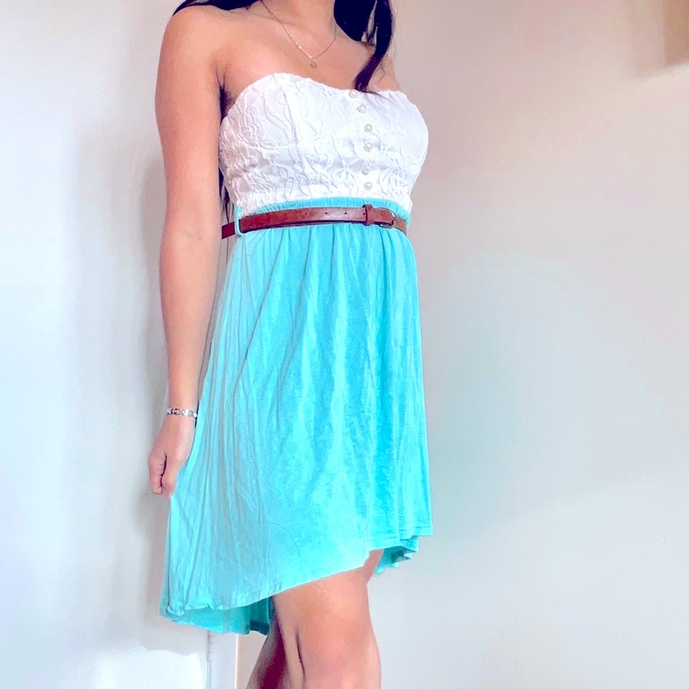 Tiffany Blue Strapless Asymmetrical Dress